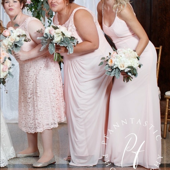 Chiffon Sheath Bridesmaid Dress with Beaded diamond like Straps in Petal size 6 - Picture 12 of 12